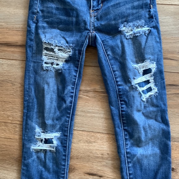 American Eagle sz 0 super super stretch jegging jeans euc distressed like new! - Picture 2 of 11